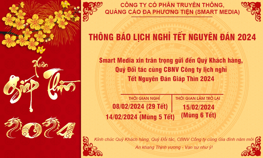 Thông báo nghỉ Tết Nguyên Đán Giáp Thìn 2024